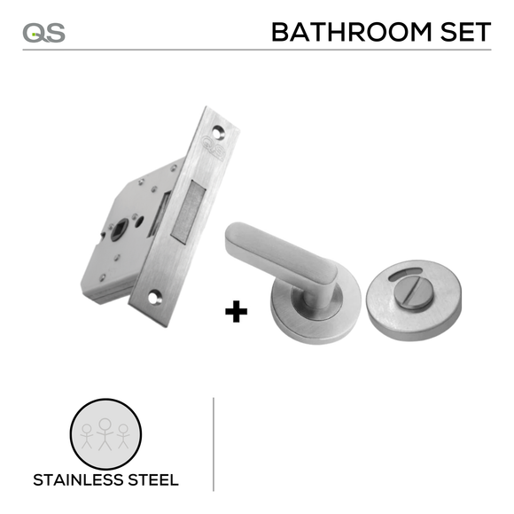 Main product view of QS Stainless Steel Deadbolt Lock, made for bathroom doors with tough stainless shine.