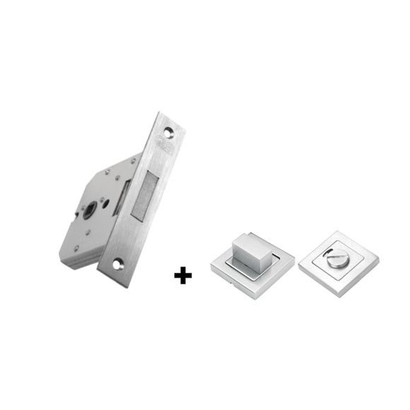 QS Stainless Steel Deadbolt Lock hardware detail for bathroom doors — strong stainless style.