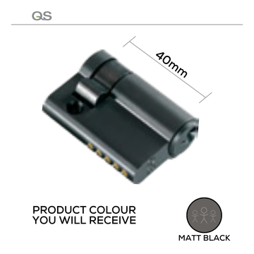 QS Matt Black Cylinder Lock for doors, main product view with bold black energy, 40mm.