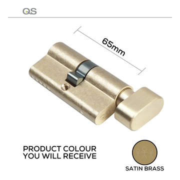 QS1108SB, 65mm - 32.5/32.5, Double Cylinder, Thumbturn to Key, Keyed to Differ (Standard), 3 Keys, 5 Pin, Satin Brass, QS