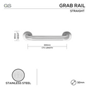 QS1601 STRAIGHT, Grab Rail, 80mm (l), 32mm, 300, Satin Stainless Steel, QS-1