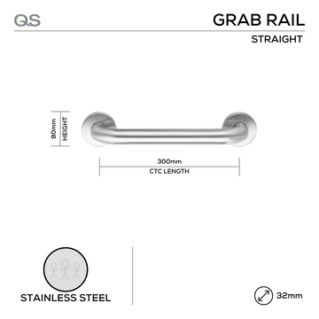 Main product view showing QS Stainless Steel Bathroom Accessories — tough stainless shine for bathroom doors, 80mm (l).