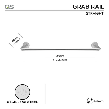 QS Stainless Steel Bathroom Accessories shown in main product view, giving bathroom doors clean stainless confidence, 80mm (l).
