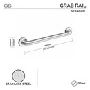 QS1603 STRAIGHT, Grab Rail, 206mm (l), 32mm, 750, Satin Stainless Steel, QS-1