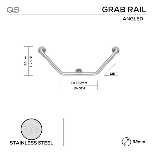 QS1604 ANGLED, Grab Rail, Satin Stainless Steel, QS
