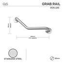 QS1605 DOG LEG, Grab Rail, Satin Stainless Steel, QS-1