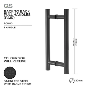 Main product view showing QS Matt Black Pull Handle — dark, sleek, and ready to stand out for doors, 30mm (Ø) x 1500mm (l).