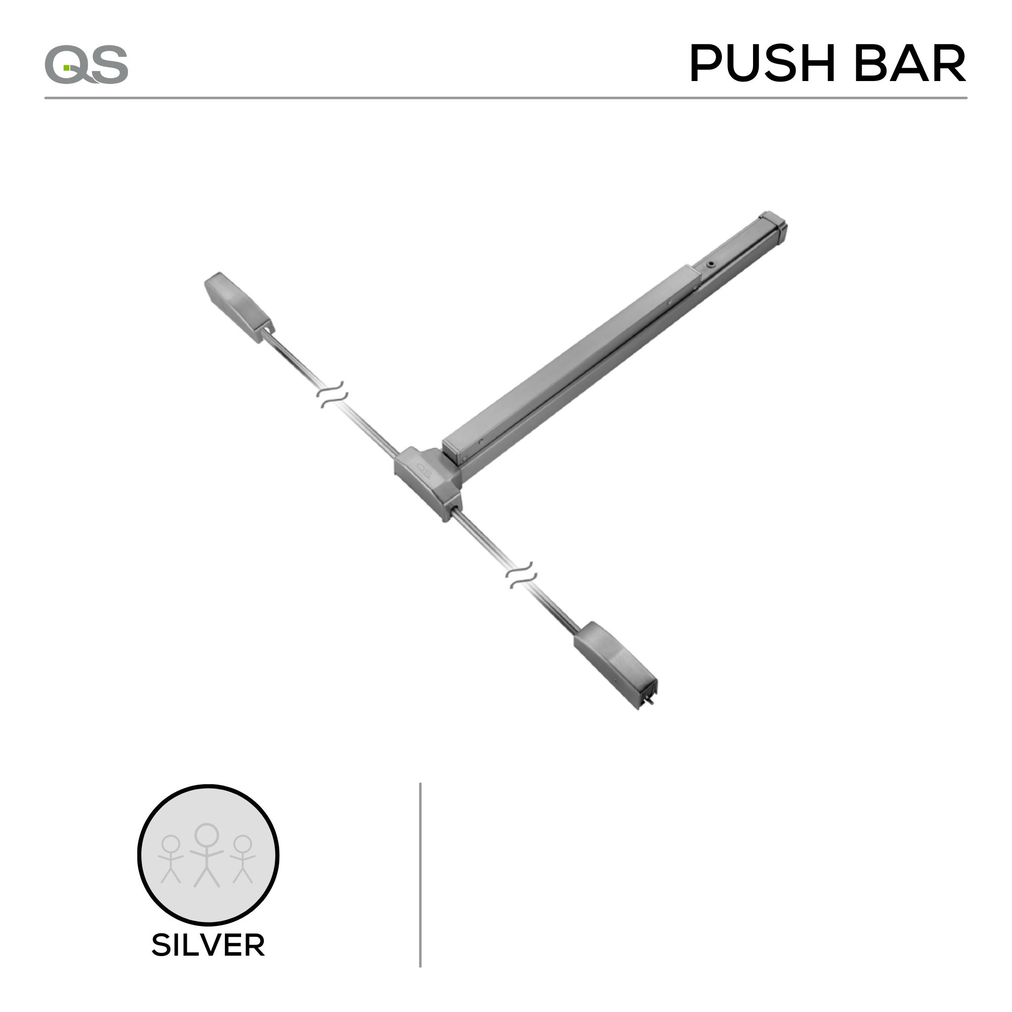 QS300/2, Panic Hardwares, Push Bar, Two Point Locking, Silver Painted, QS