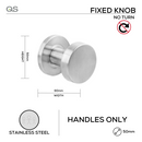 QS3805, Knob Handle, Fixed Round Flat, Stainless Steel, QS-1