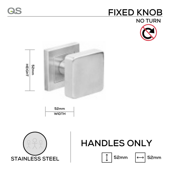 QS3810, Knob Handle, Fixed Square Flat, Stainless Steel, QS