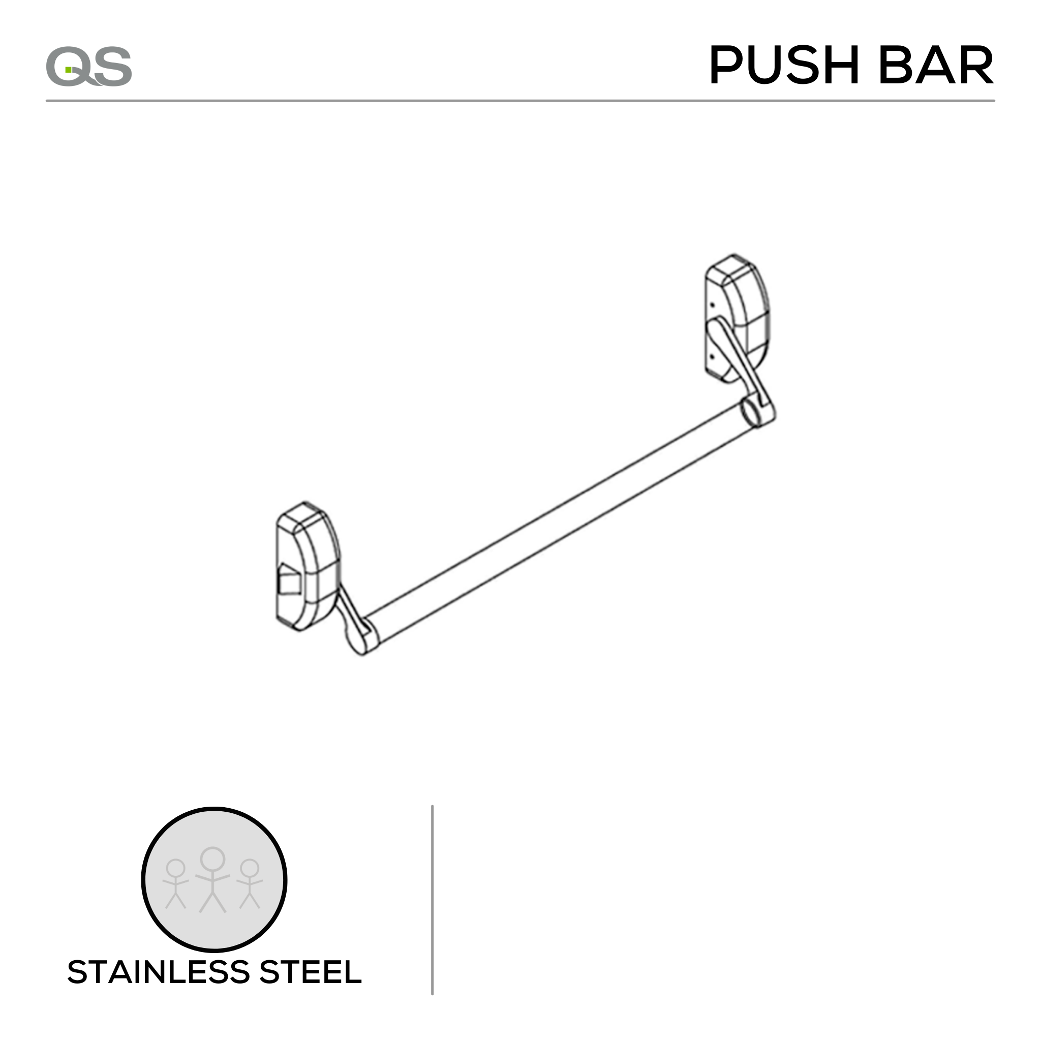 QS400/1, Panic Hardwares, Push Bar, Single Point Locking, EN1125 and EN1634 rated, Stainless Steel, QS