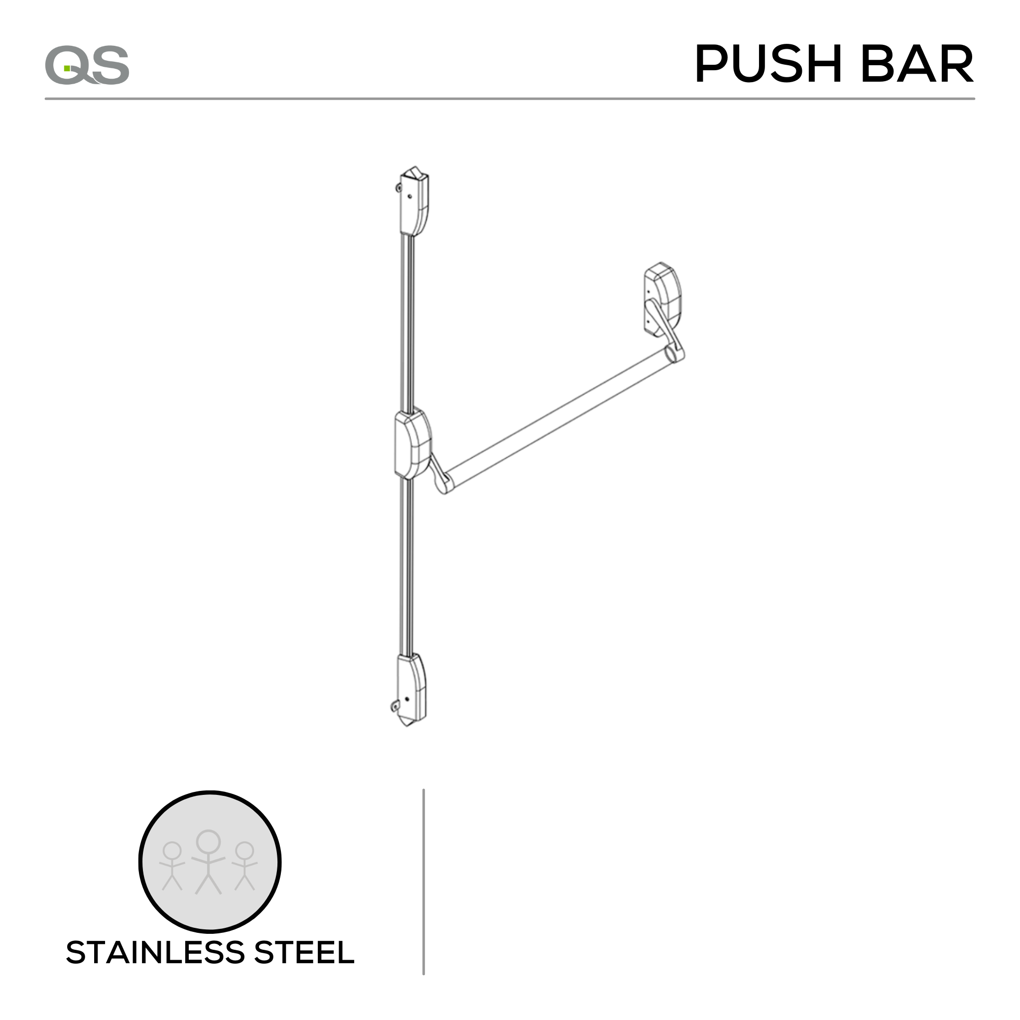 QS400/2, Panic Hardwares, Push Bar, Two Point Locking, EN1125 and EN1634 rated, Stainless Steel, QS