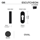 Oval Rose Cylinder Escutcheon, 64mm x 30mm, Black - QS-1