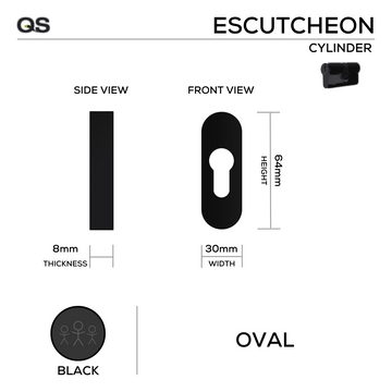 Oval Rose Cylinder Escutcheon, 64mm x 30mm, Black - QS