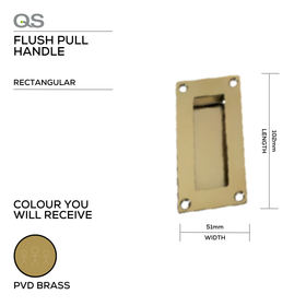 Main product view of QS Brass Pull Handle, made for patio and sliding doors with solid brass style, 102mm (l) x 51mm (w).