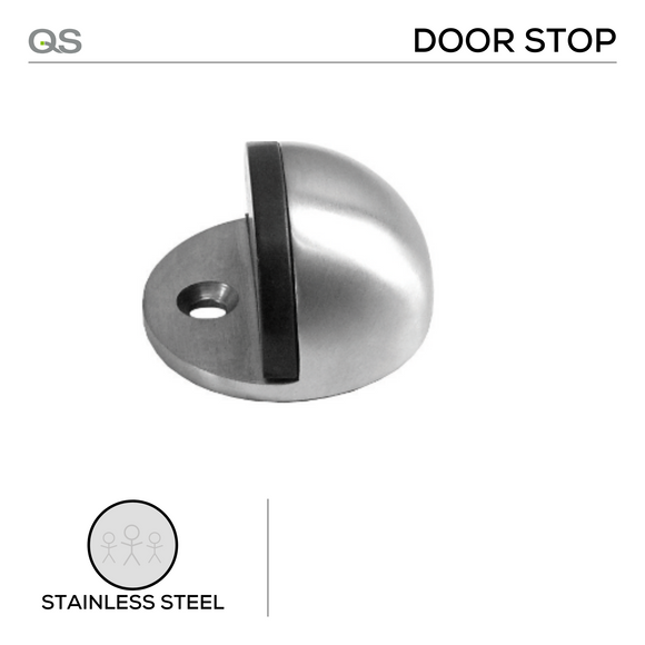 Main product view of QS Stainless Steel Door Stop, made for doors with tough stainless shine.