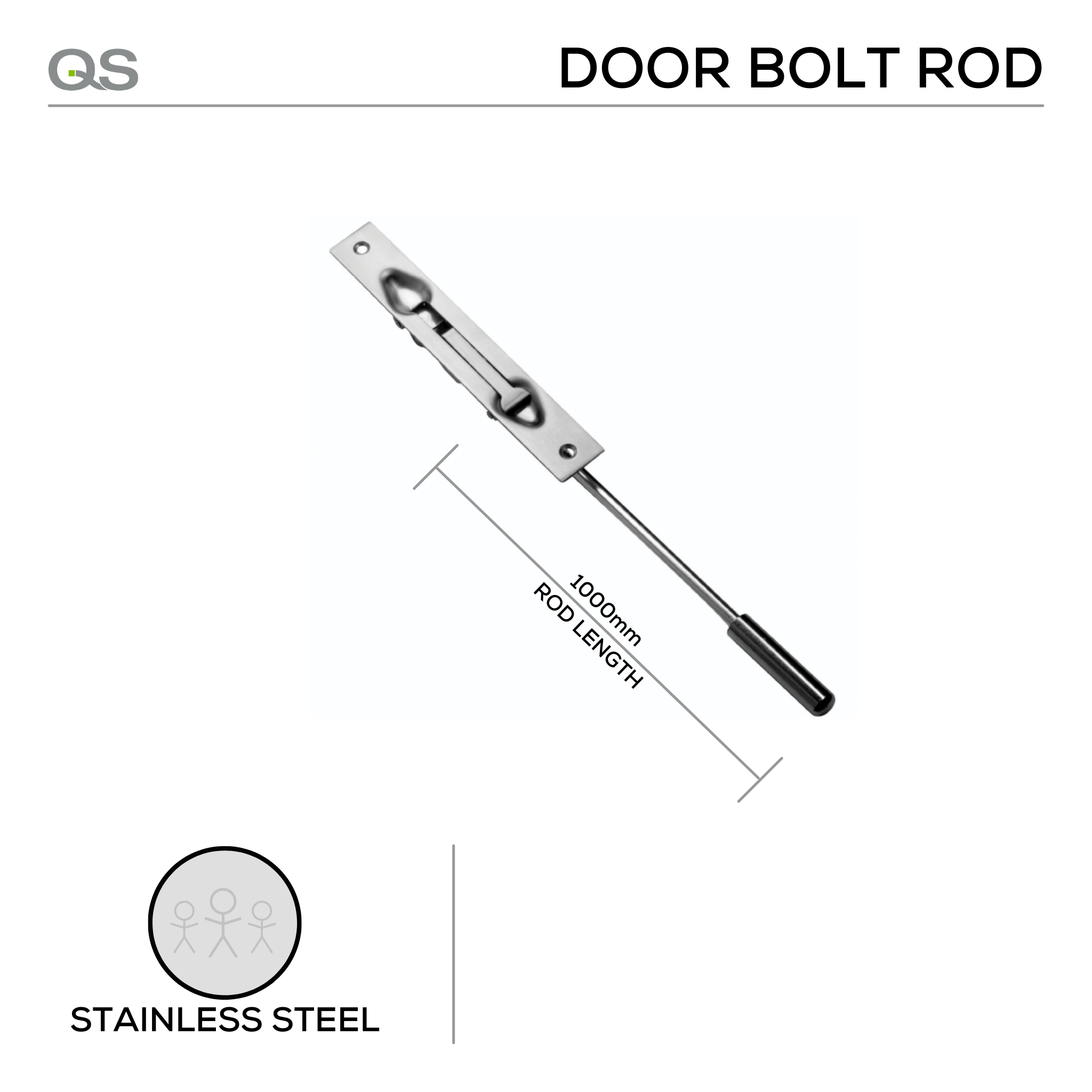 QS4433/3 rod, Rod only Flush bolt ecl, 1000mm (l), For QS4433 Flush Bolt, Can be cut to size extra on cost of flushbolt, Stainless Steel, QS