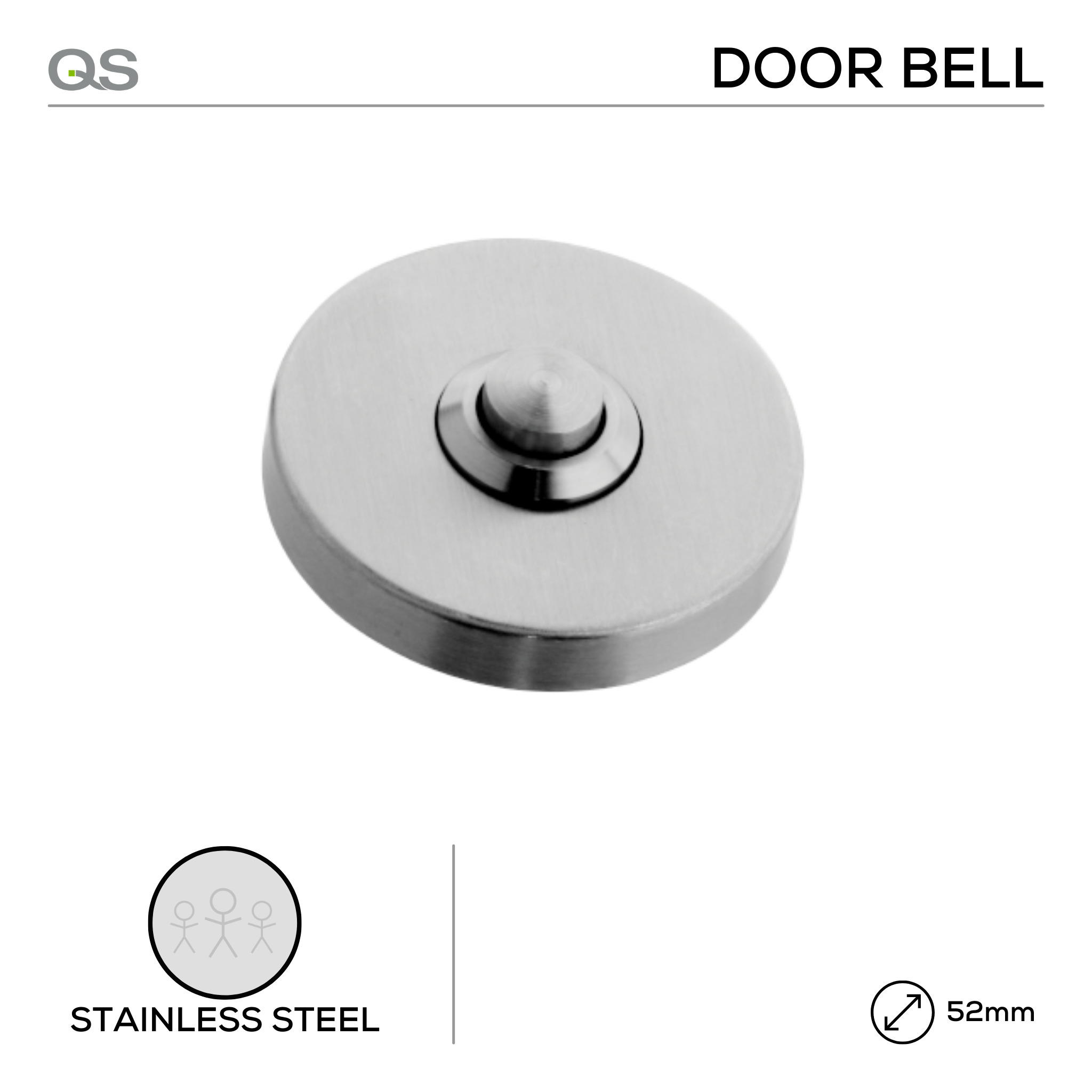 QS4465, Door Bell, 52mm (Ø), On Round Rose, Stainless Steel, QS