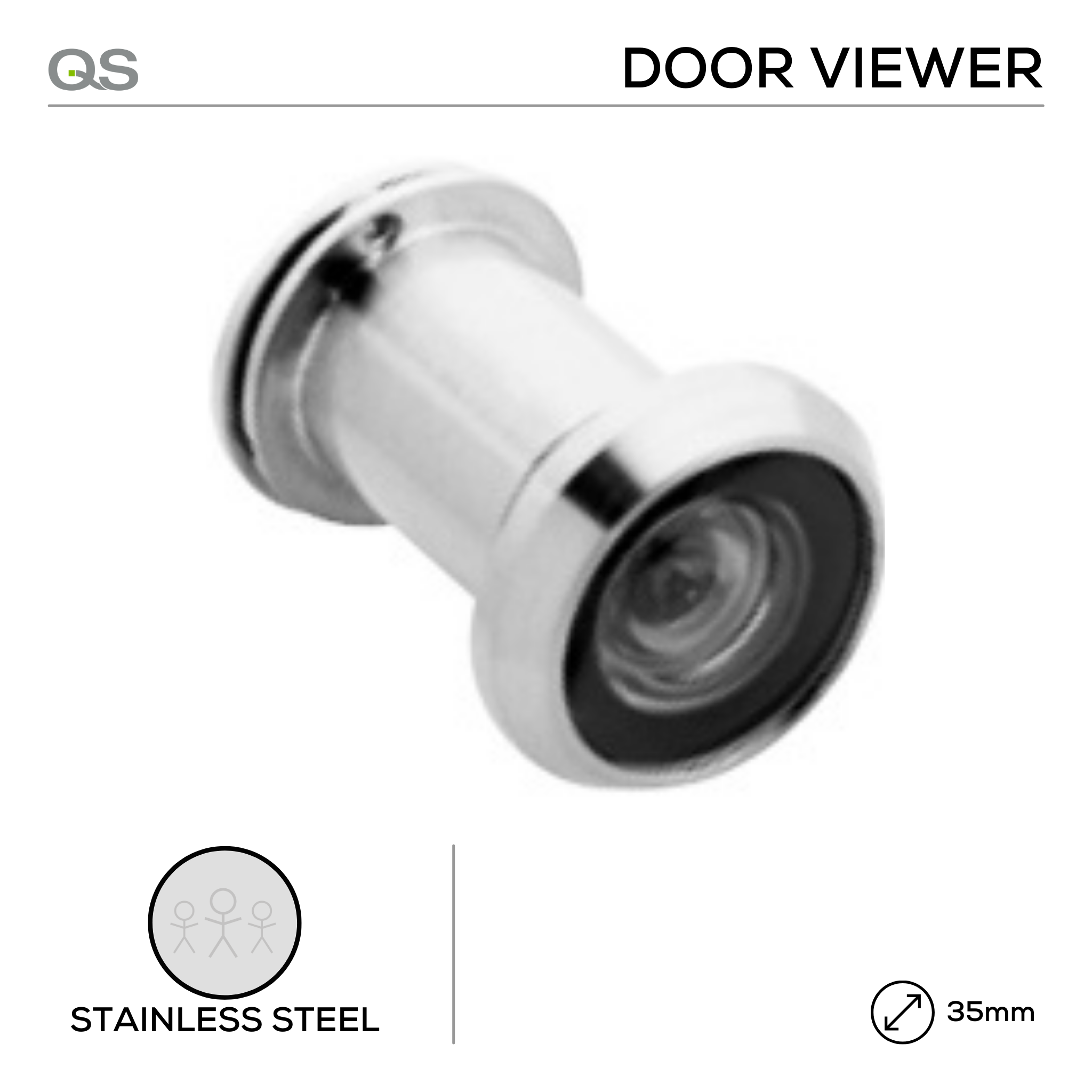 QS4468, Door Viewer, Glass Lens, 200° glass lens, Stainless Steel, QS