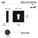 Square Rose Cylinder Escutcheon, 52mm x 8mm, Black - QS-1