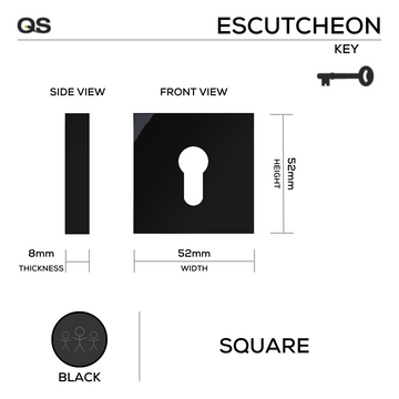 Square Rose Cylinder Escutcheon, 52mm x 8mm, Black - QS