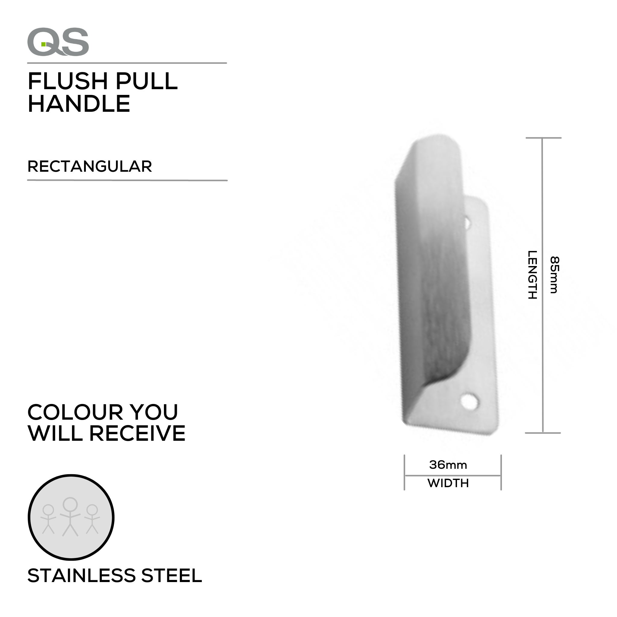 QS4478, Demi Pull, , 85mm (l) x 36mm (w), Stainless Steel, QS