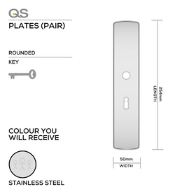 QS4482 KH, Plate, Rounded, 254mm (l) x 50mm (w), Supplied with QS Handle, Stainless Steel, QS