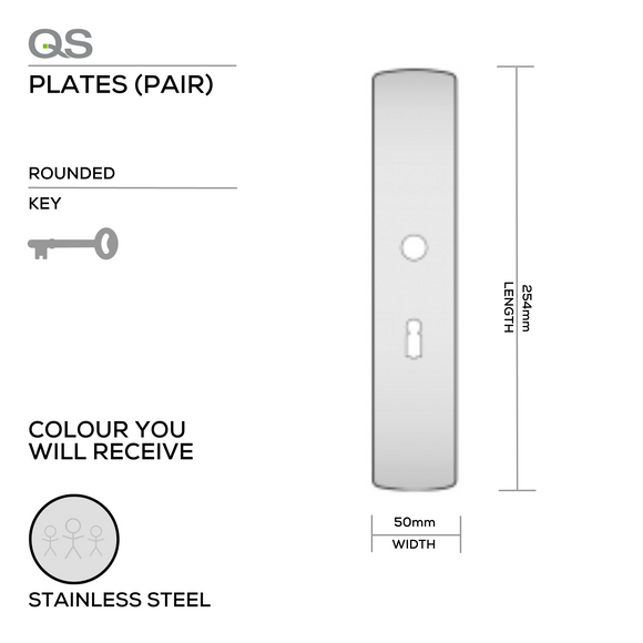 QS4482 KH, Plate, Rounded, 254mm (l) x 50mm (w), Supplied with QS Handle, Stainless Steel, QS
