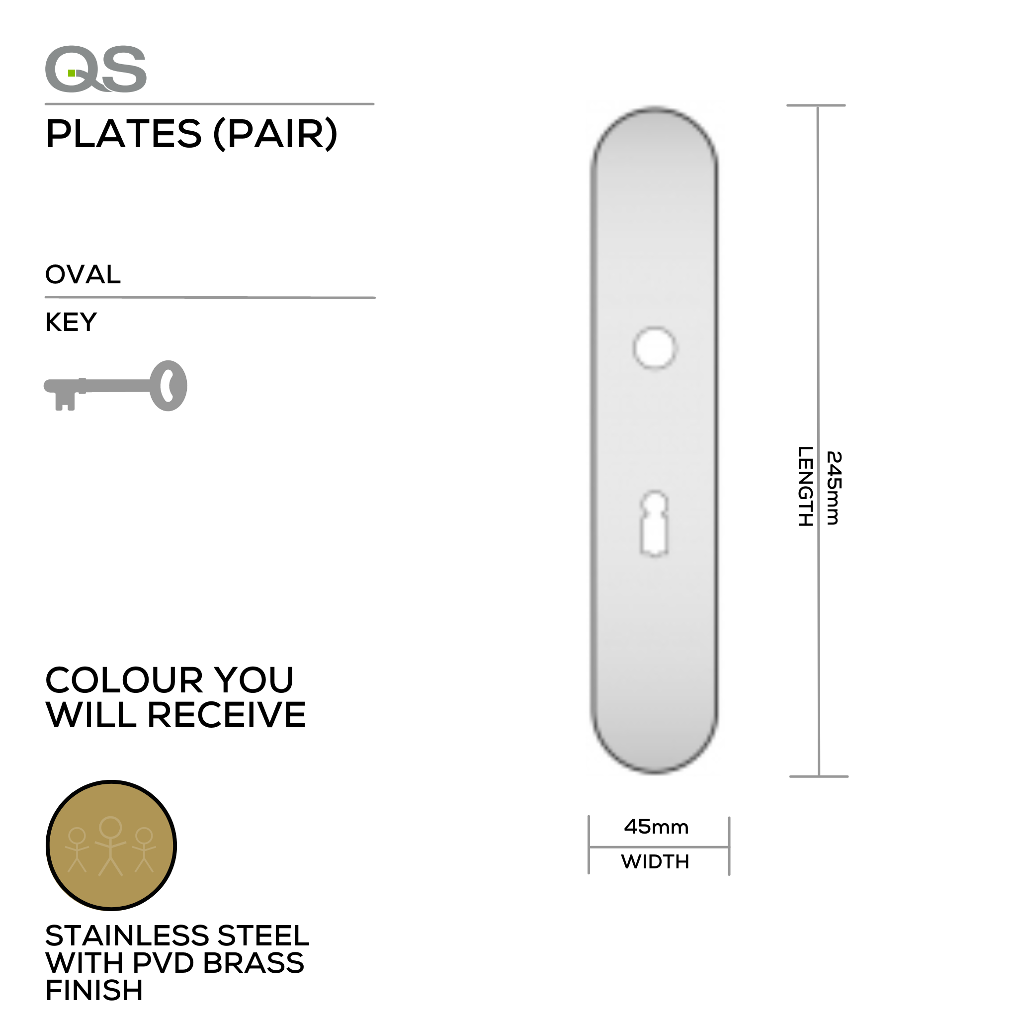 QS4484 PVD KH, Plate, Keyhole, Oval, Supplied with QS Handle, PVD Brass, QS