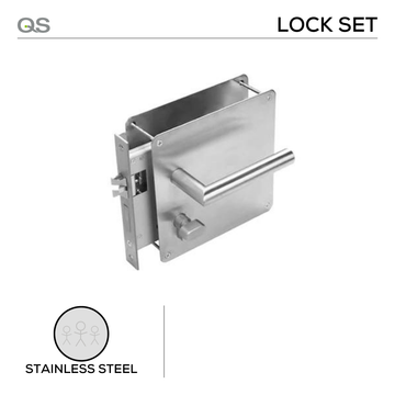 Main product view showing QS Stainless Steel Door Lock — tough stainless shine for bathroom doors, left or right hand.