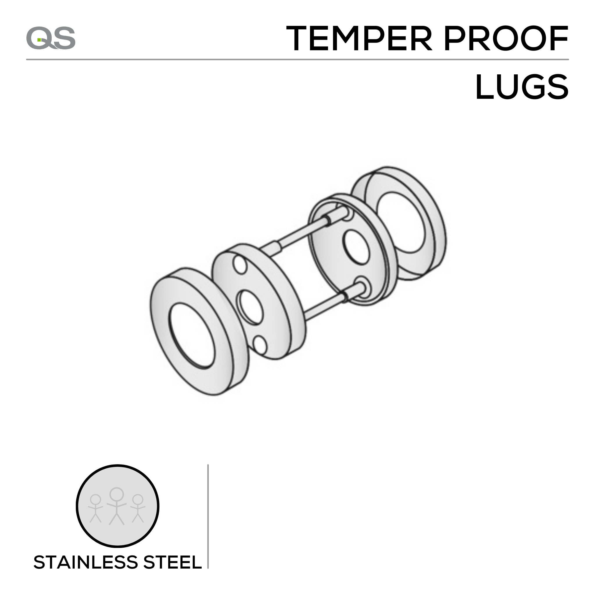 QS4499, Round Escutcheon with tamper-proof lugs, Stainless Steel, QS