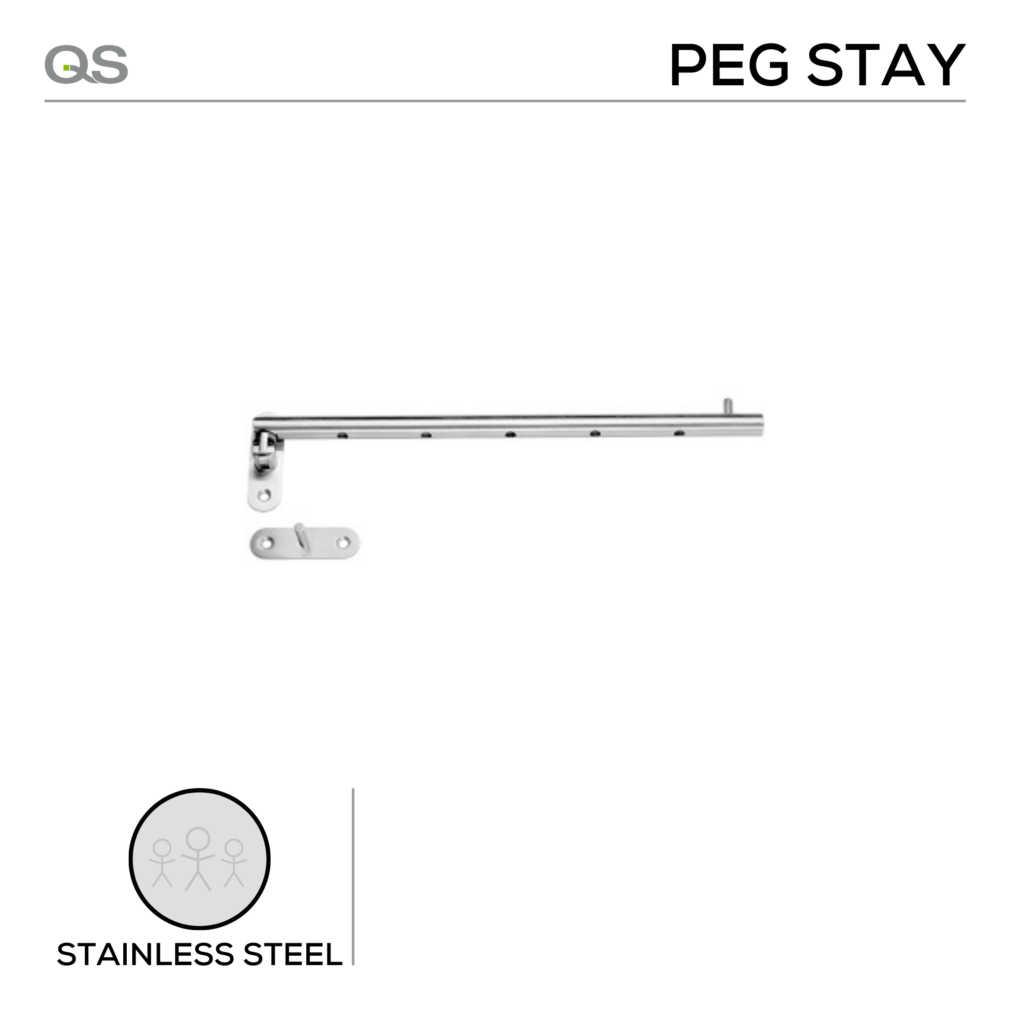 QS4601, Peg Stay with Two Pegs 300mm, Stainless Steel, QS