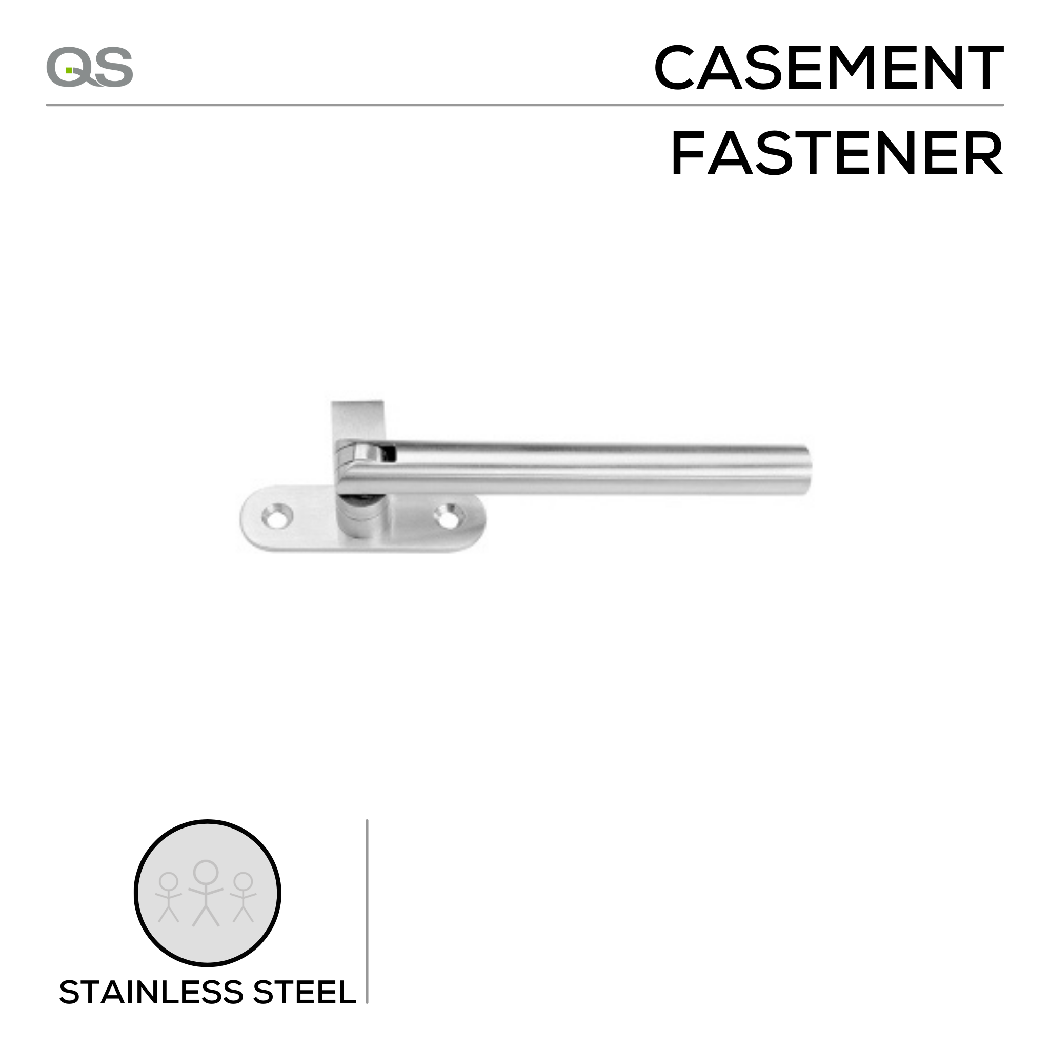 QS4602, Casement Fastener with Mortice Keep, Stainless Steel, QS