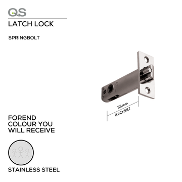 QS Stainless Steel Door Lock shown in main product view, giving doors clean stainless confidence, 55mm (Backset).