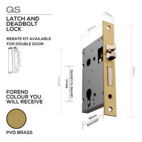 QS6055/1/PVD, Latch & Deadbolt Lock, Euro Cylinder, Excluding Cylinder, 55mm (Backset), 60mm (ctc), PVD Brass, QS