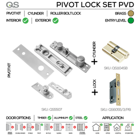 Standard Pivot Lock Set, Up to 100kg, Brass, QS