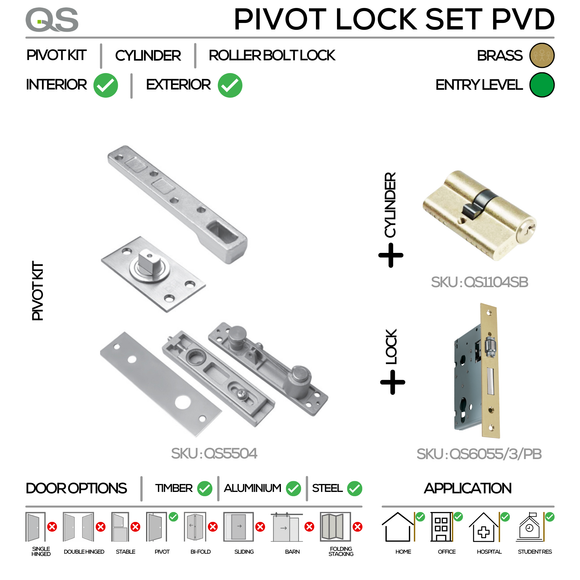 Heavy Duty Pivot Lock Set, Up to 250kg, Brass, QS
