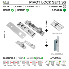 Standard Pivot Lock Set, Up to 100kg, Stainless Steel, QS
