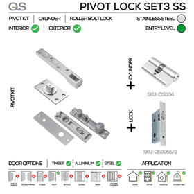 Heavy Duty Pivot Lock Set, Up to 250kg, Stainless Steel, QS