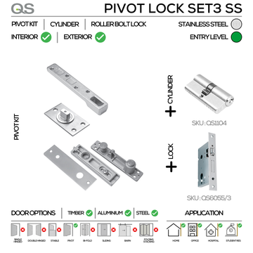 Main product view of QS Stainless Steel Door Lock, made for Heavy Duty with tough stainless shine, Up to 250kg.