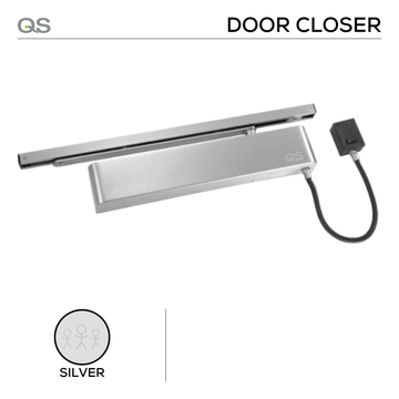 QS Silver Door Closer main product view for commercial doors — clean, clever, and ready to work, Up to 120kg, hold open.