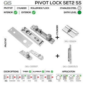 Standard Narrow Style Pivot Lock Set, Up to 100kg, Stainless Steel, QS