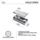 QS860 HO, Floorspring, Double Action, Hold Open, 100mm (kg), Top Centre, Bottom Strap, Stainless Steel, QS-1