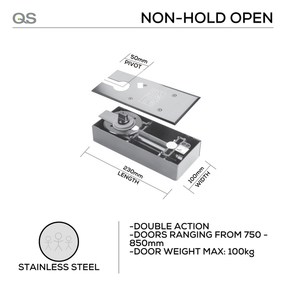 QS860 NHO, Floor Spring – Entry Level – Up to 100kg – Non Hold Open