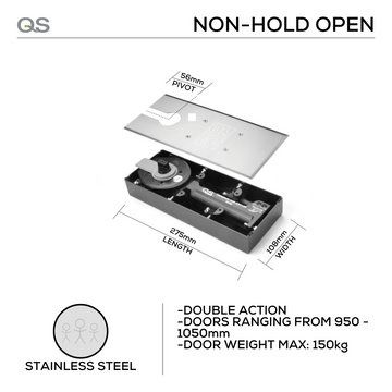Main product view of QS Aluminium Floor Spring, made for Aluminium Door with solid gear with a sharp finish, Up to 120kg.