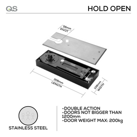 QS895/5 HO, Floorspring, Double Action, Hold Open, 5, Top Centre, Bottom Strap, Stainless Steel, QS