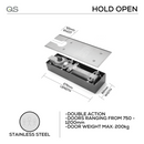 QS899V HO, Floorspring, Double Action, Hold Open, 200 (kg), 1/2/3/4, Top Centre, Bottom Strap, Stainless Steel, QS-1