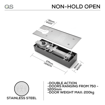 Main product view of QS Aluminium Floor Spring, made for Aluminium Door with solid gear with a sharp finish, Up to 150kg.