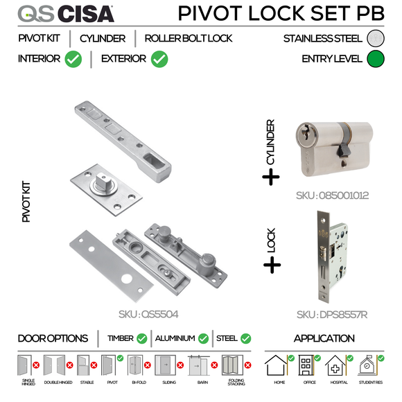 Heavy Duty Pivot Lock Set, Up to 250kg, Stainless Steel, Mixed Solution