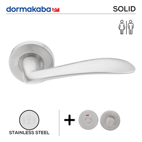 SH 810 Bathroom W/C, Lever Handles, Solid, On Round Rose, With Bathroom (WC) Indicator Set - DWC 005, 131mm (l), Stainless Steel, DORMAKABA